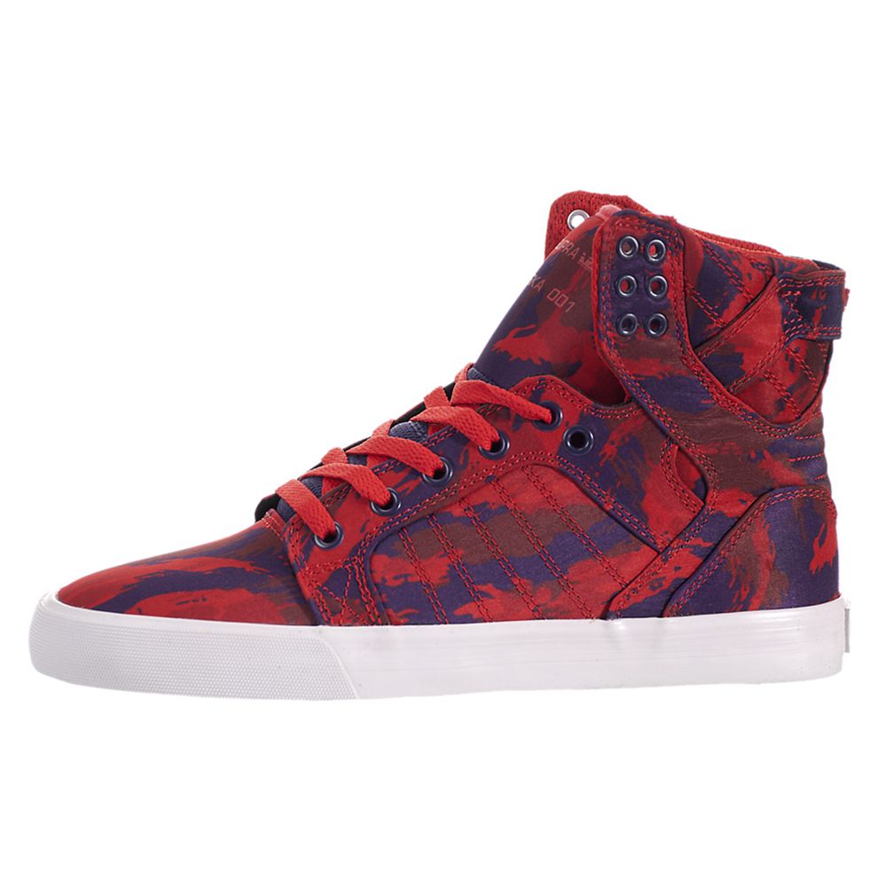 Baskets Montantes Supra SkyTop Rouge Party Camo Red/Grape-White Femme | CZJ-86609638